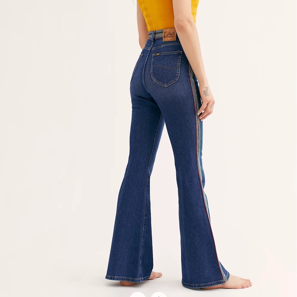 Free People x Lee Rainbow Stitching flare high rise jeans - Picture 3 of 10